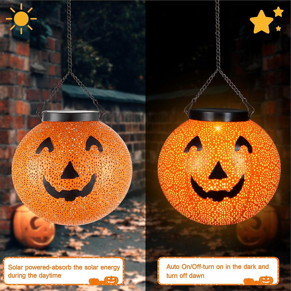 J-HVA 2-Pack Solar Halloween Pumpkin Lanterns Hanging Light,Halloween Decor