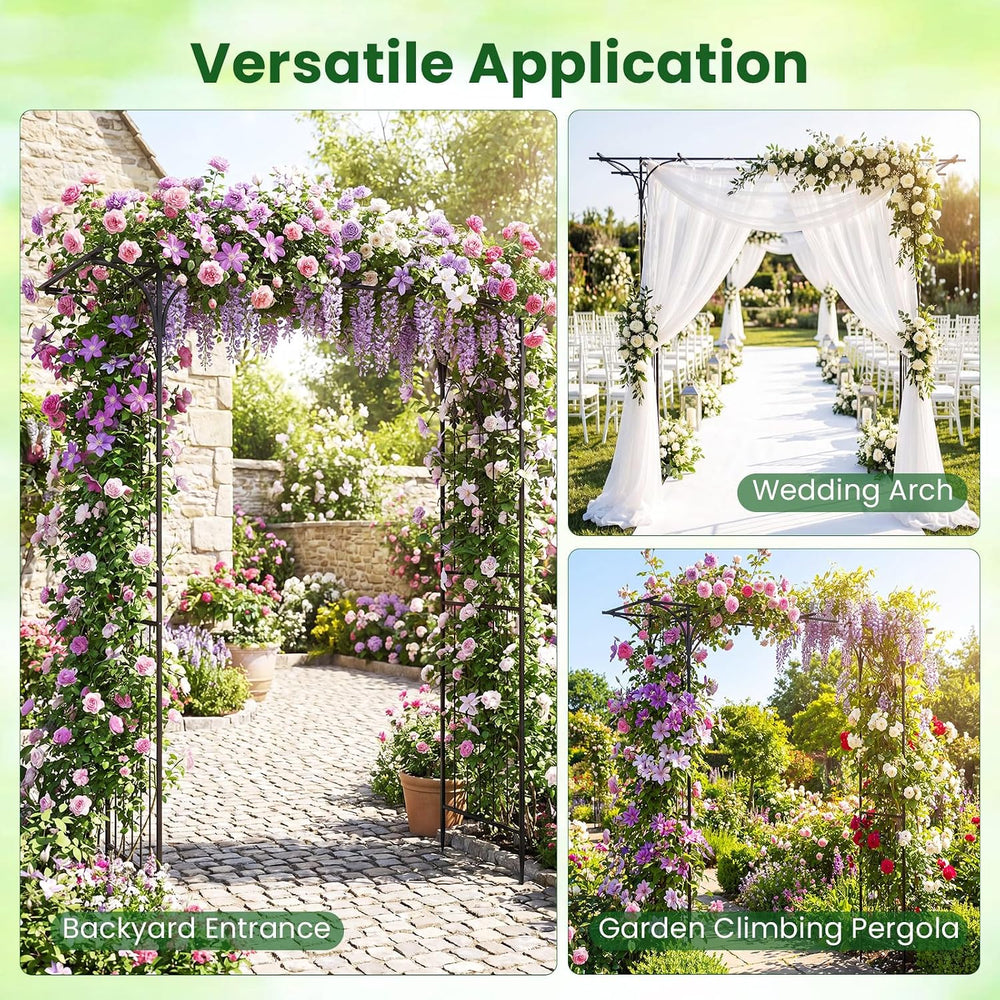 Happygrill 7 FT Metal Garden Arbor with Flat Top Design