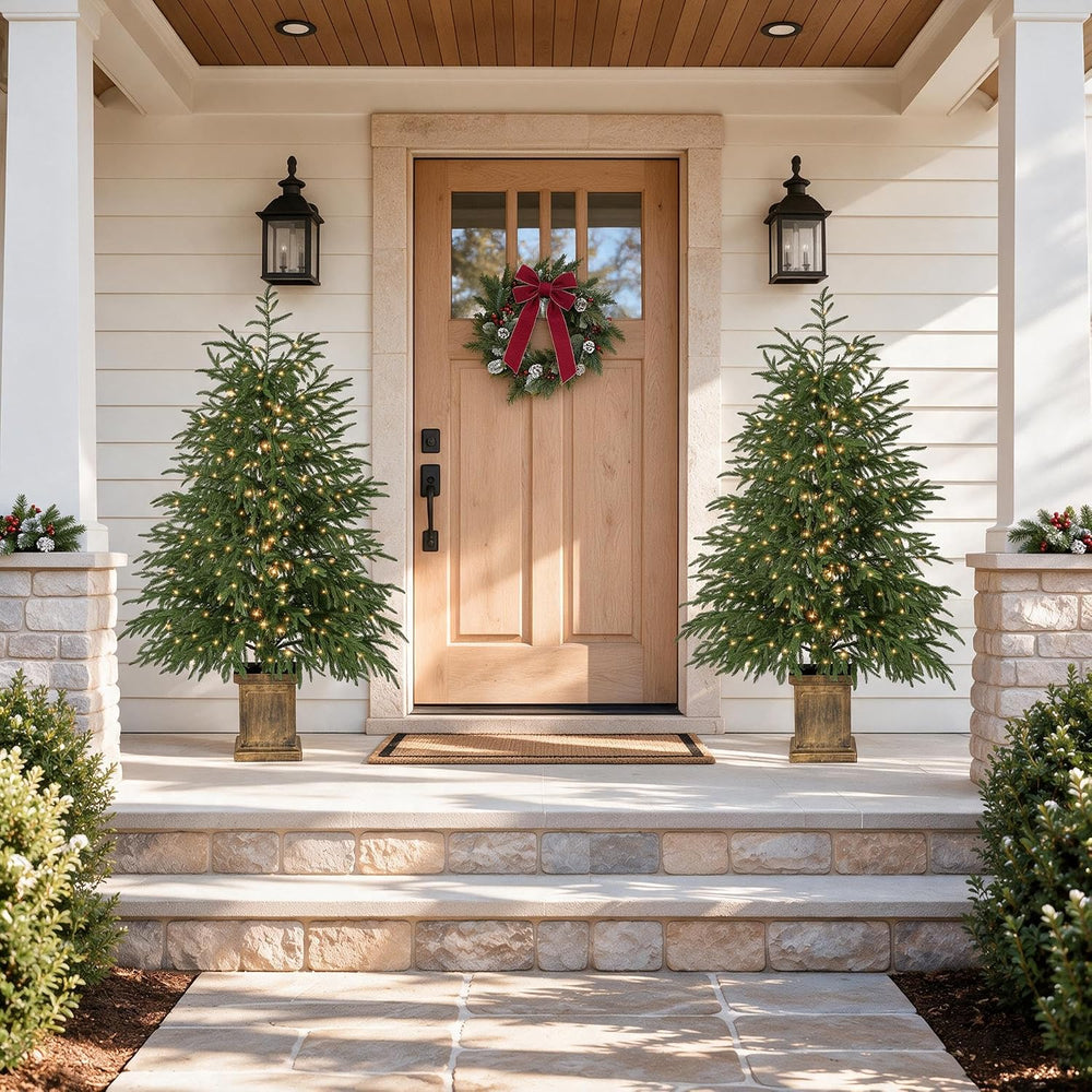 TigeJoy 4FT Prelit Real Touch Christmas Tree, Norfolk Potted Tree, 2 Pack