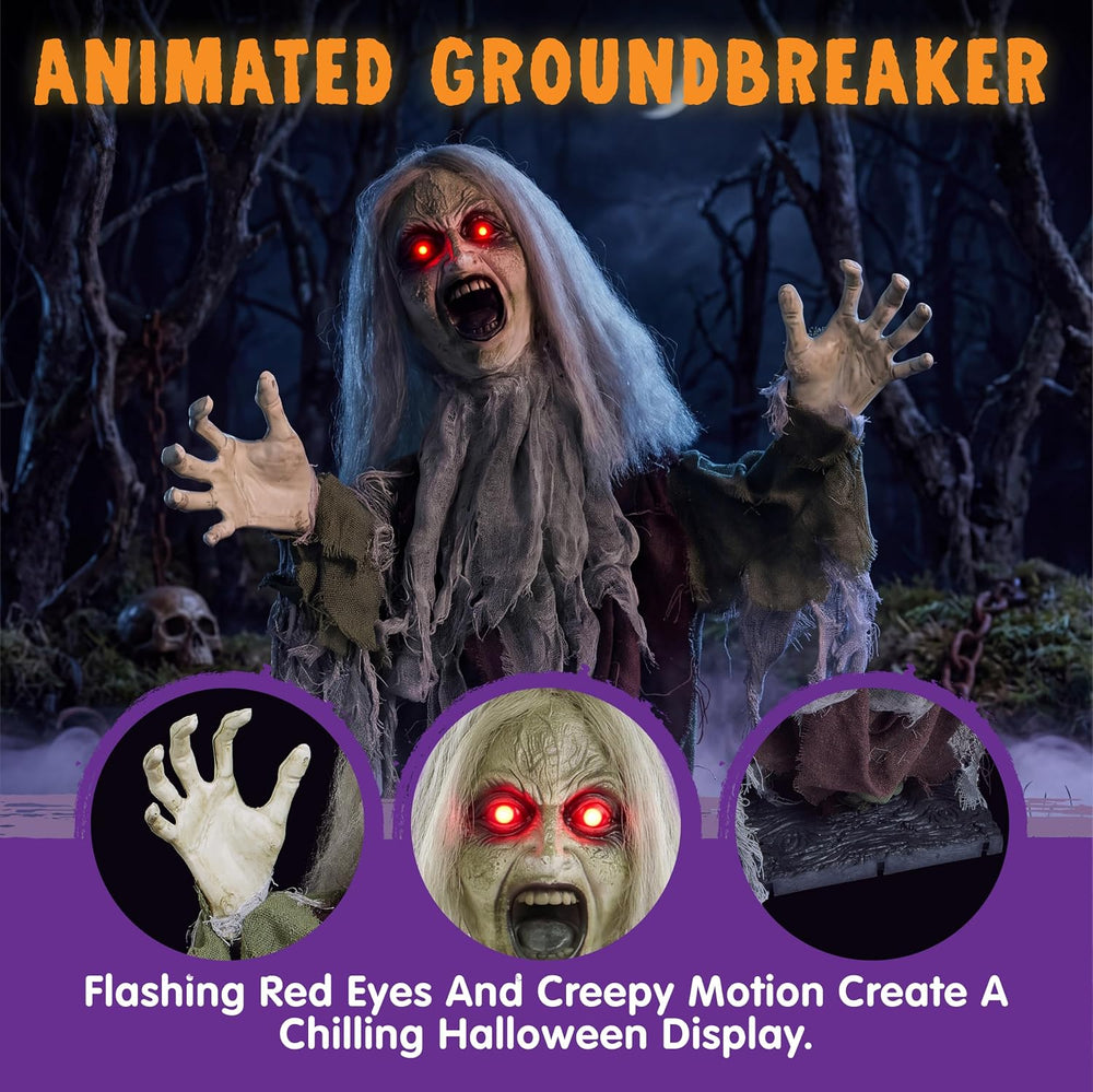 JOYIN Halloween Outdoor Animatronic Zombie Groundbreaker Decor, Half-Body Zom...