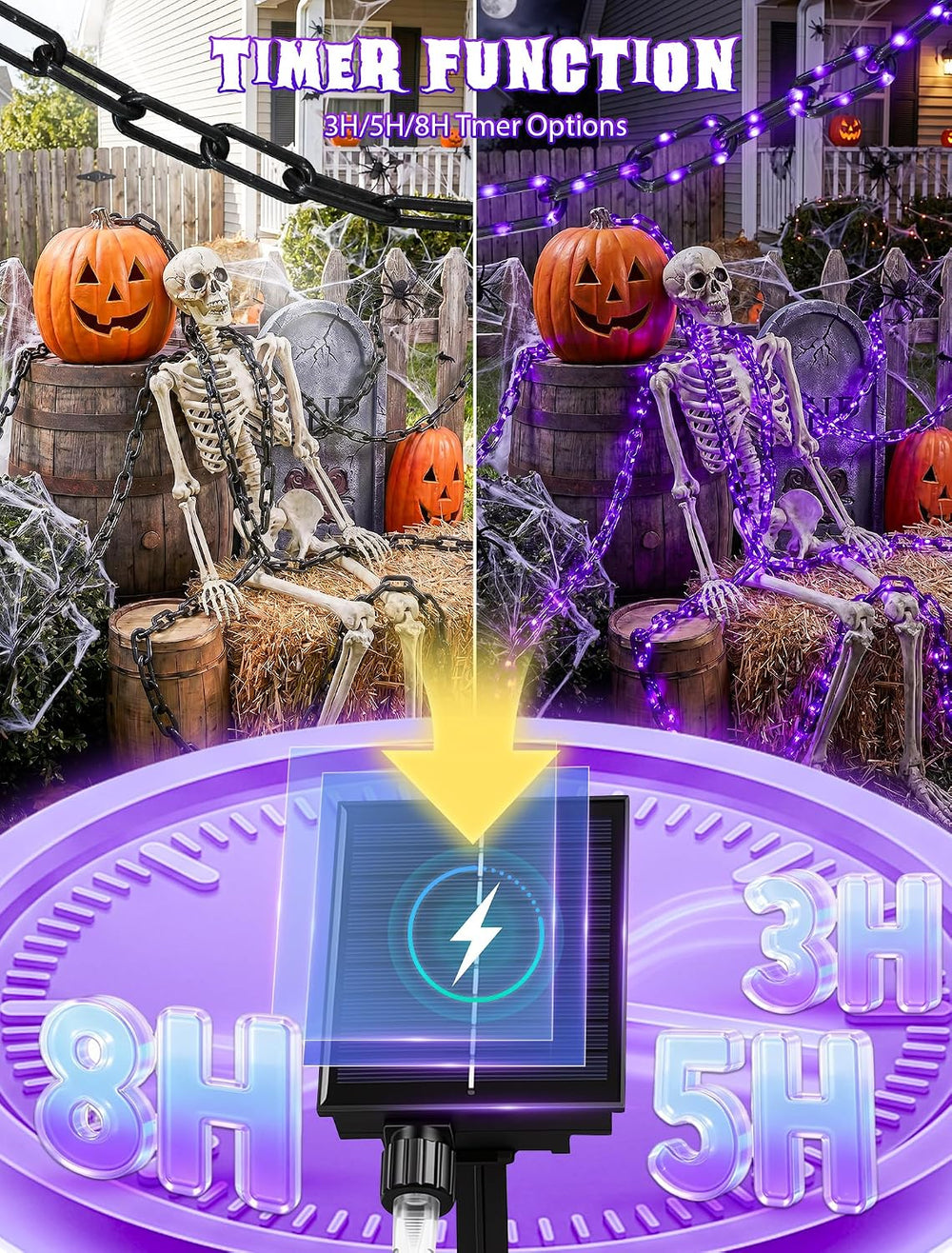 Solar Halloween Decorations Purple Plastic Chain Lights, 10.4 FT