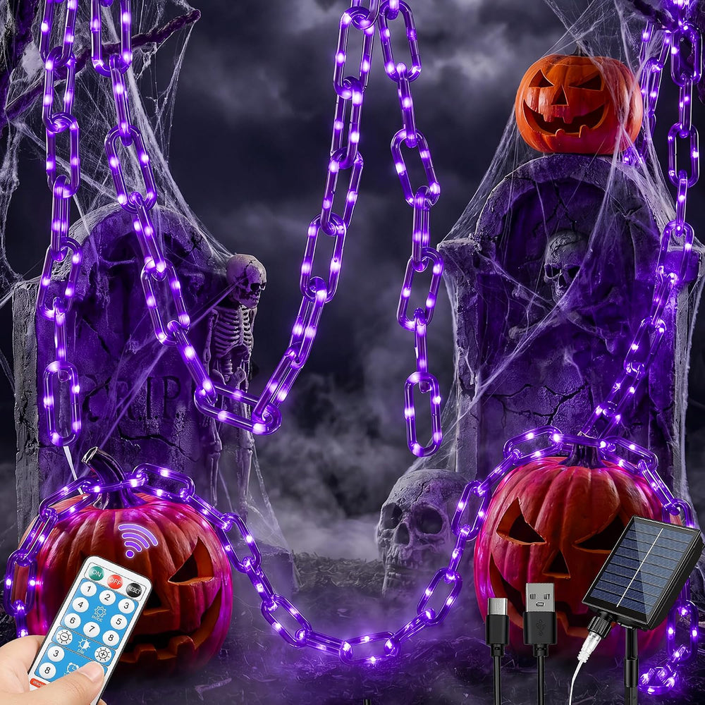 Solar Halloween Decorations Purple Plastic Chain Lights, 10.4 FT
