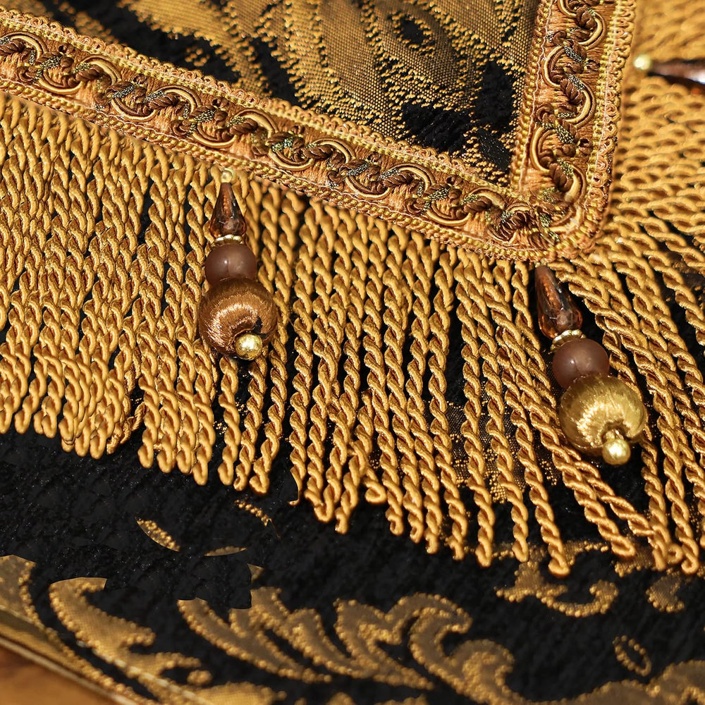 Loom and Mill Luxury Vintage Chenille Table Runner 72 Inches Long, Black
