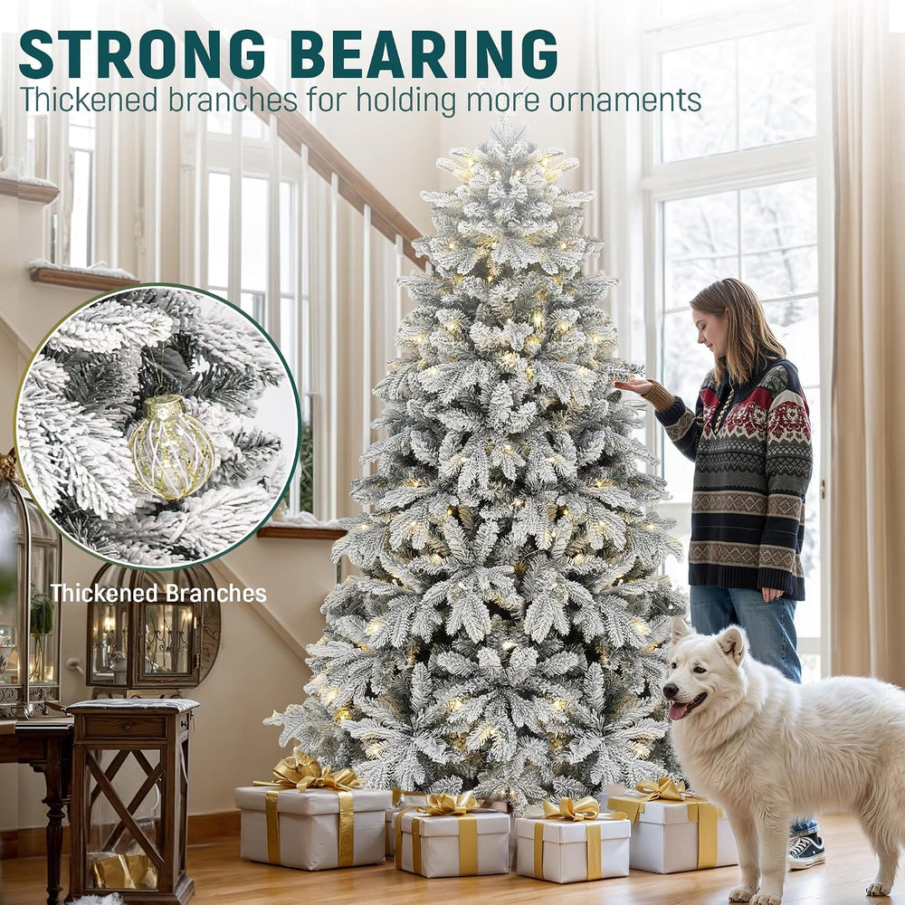 YITAHOME 7.5ft Prelit Canaan Fir Snow Flocked Christmas Tree with Remote