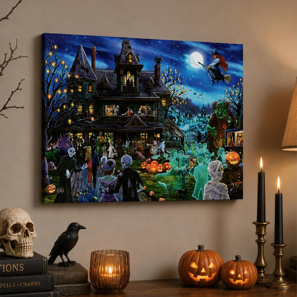 Zac Kinkade Ghoulish Gathering LED Fiber Optic Canvas Art, 16x12