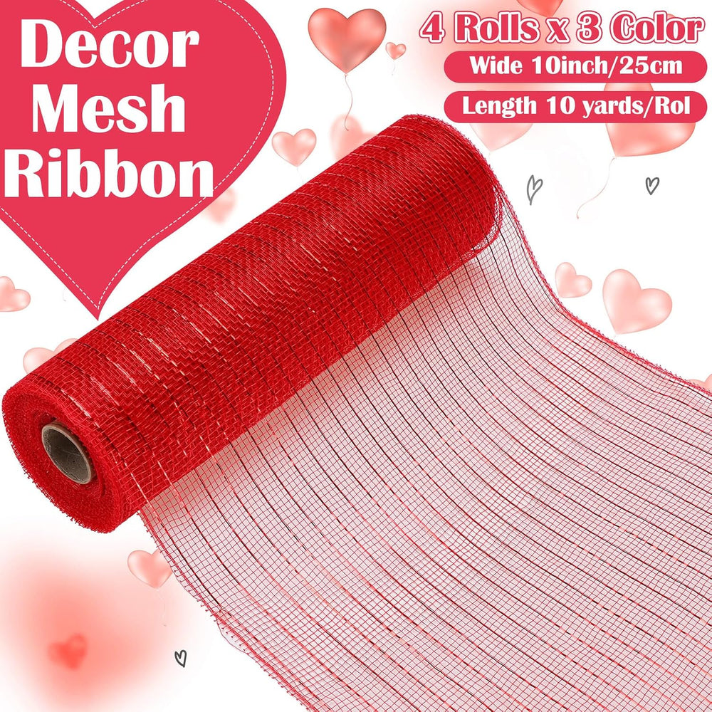 10 Pcs Valentine's Day Ribbon Including 4 Rolls Mesh Ribbon and 6 Rolls H...