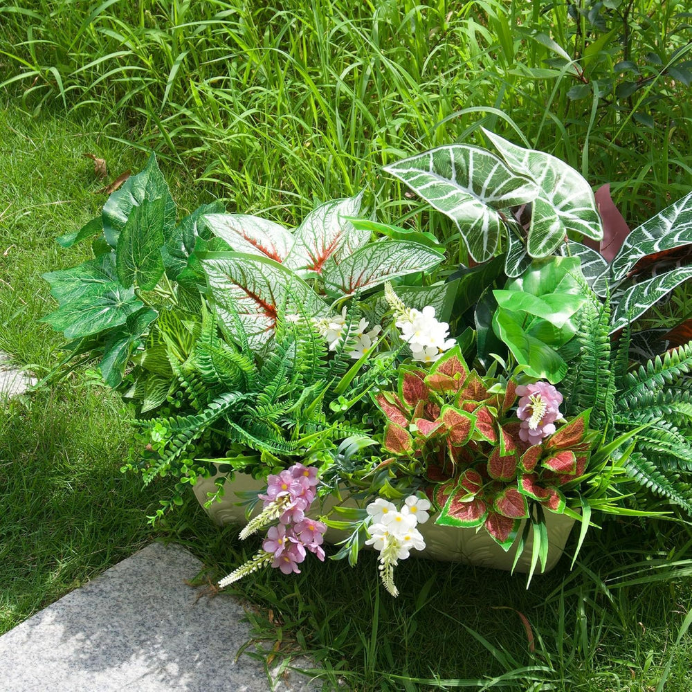 20Pcs Artificial Plants Outdoor Fake Greenery & Flowers Faux Plastic Bush...