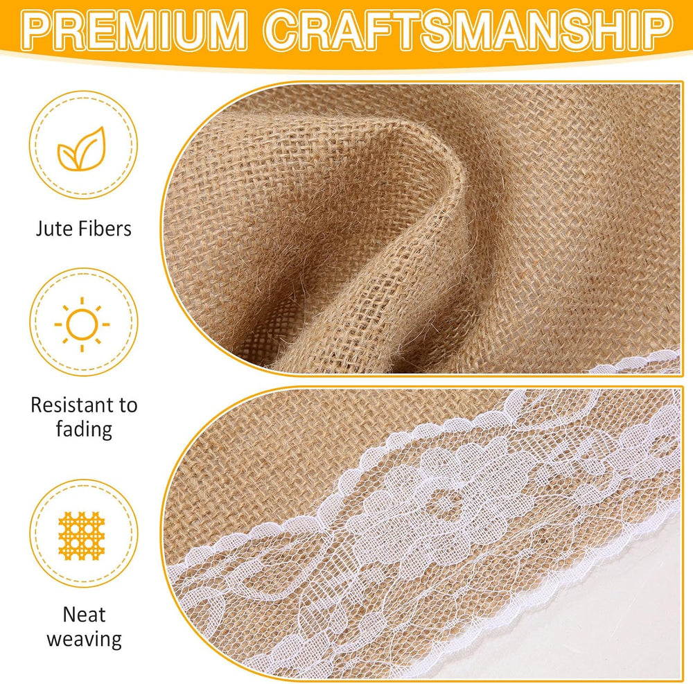Tatuo 12 Pcs Burlap Table Runners with Lace 12 X 72 Rustic Jute,Lovely