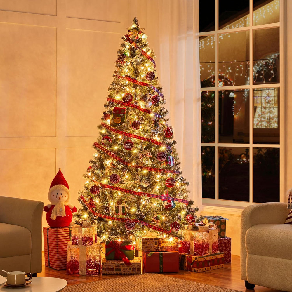 Yaheetech 6ft Pre-lit Christmas Tree, Snow Flocked Artificial Christmas Tree ...