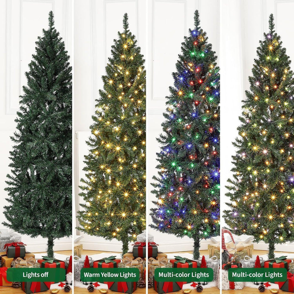 7.5FT Pre-Lit Christmas Tree, Artificial Pencil Holiday Decoration with LED L...