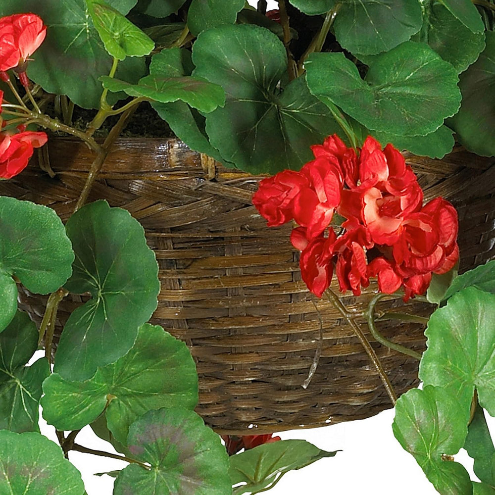 Nearly Natural 24 in Artificial Geranium Red Floral Hanging Basket Plant