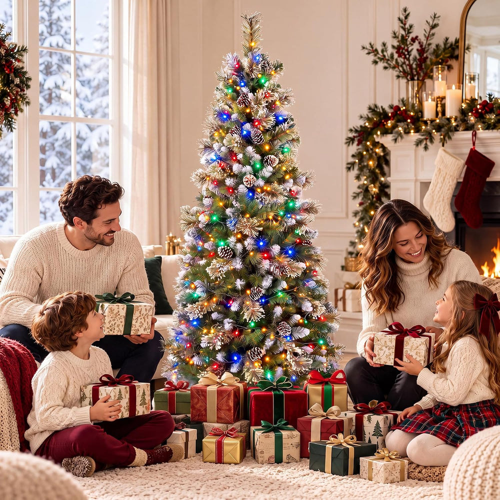 6FT Pre-Lit Pencil Christmas Tree, 250 Color Changing LED Lights