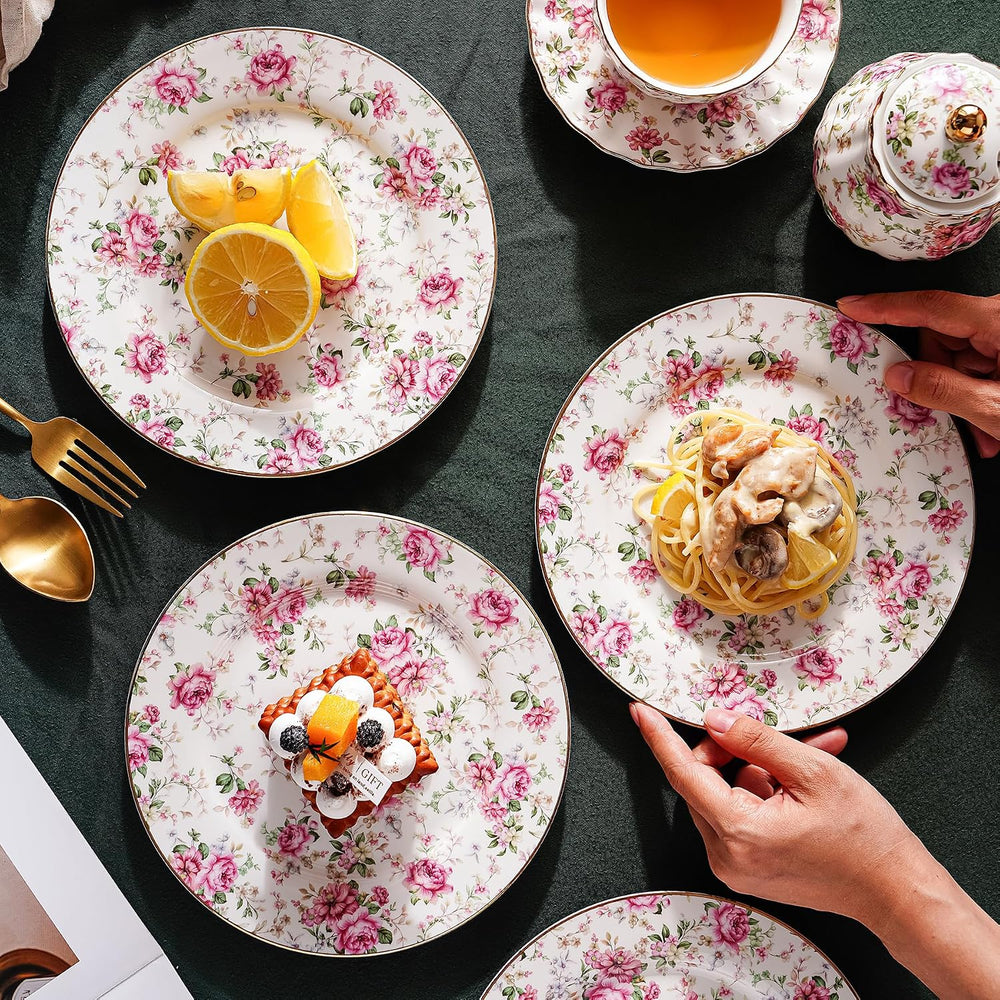 Porcelain Floral Plates, 8in Set of 4 Round Small Appetizer Dessert Plates fo...