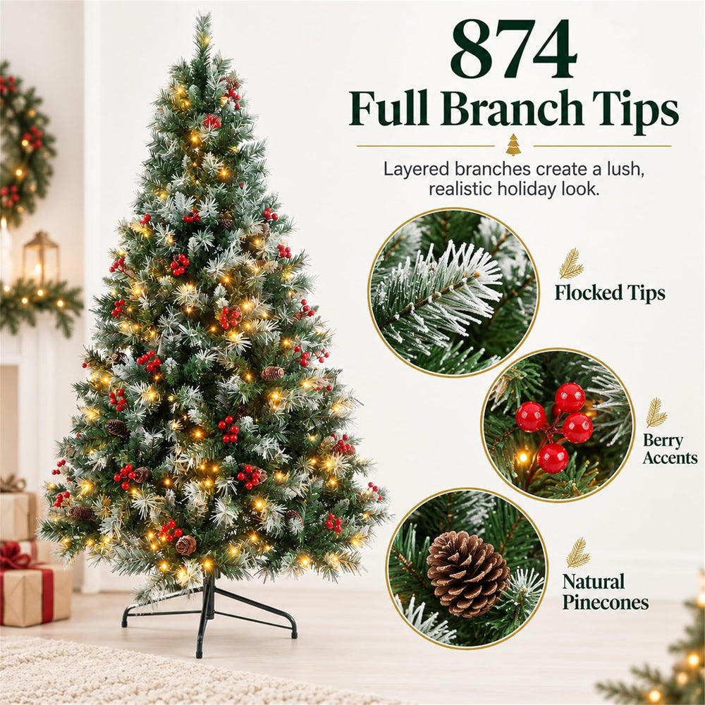 Artificial Christmas Tree with Lights 6ft, Pre-Lit Spruce Realistic Holiday