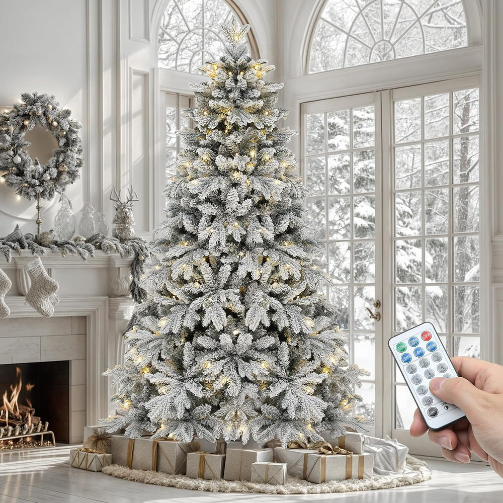 YITAHOME 7.5ft Prelit Canaan Fir Snow Flocked Christmas Tree with Remote