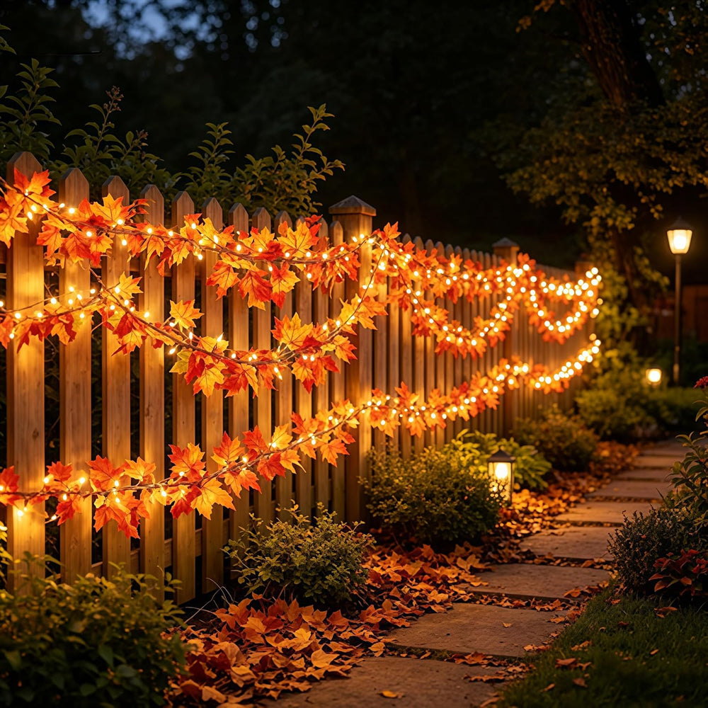 2Pack Fall Decor 9.1ft Plug in Fall Garland with Lights 50 Orange Bulb Connec...