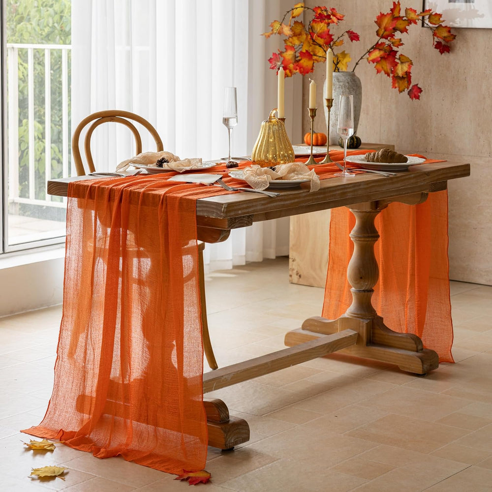 6Pcs Fall Orange Cheesecloth Table Runner 120 Inch Party Boho Home Decor