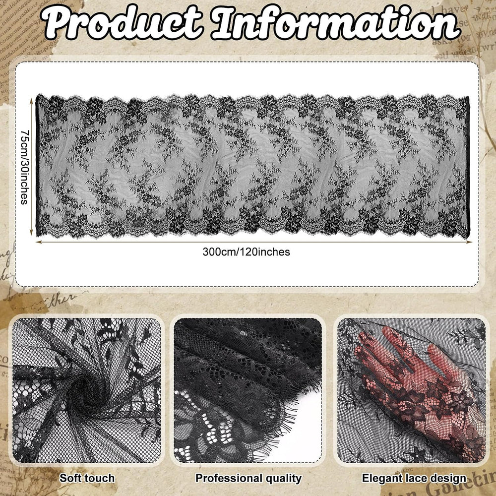 Remagr 6 Pcs Black Lace Table Runners 30" x 120" Floral Wedding Decor