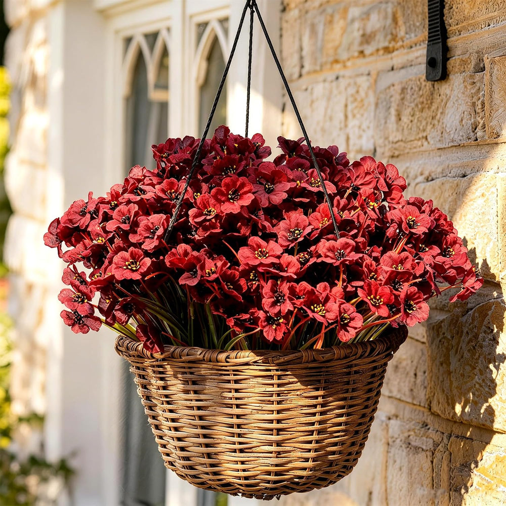 24PCS Burgundy Artificial Flowers for Outdoors Faux Mums Plant