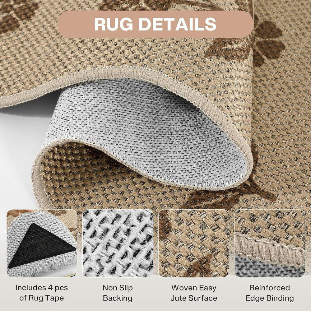 Tribesigns 2x6 Tan Scalloped Easy Jute Hallway Runner Rug for Kitchen