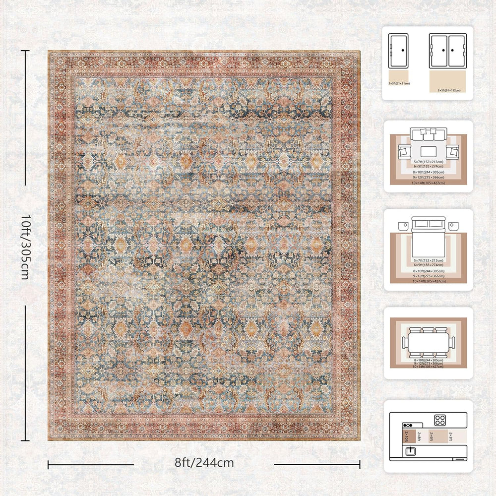 8x10 Area Rugs for Living Room - Washable Vintage Retro Large Rug, Soft Ultra...