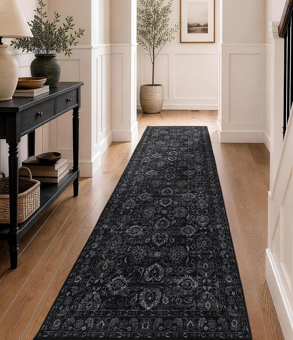 Black 2.5x10 Rug Runners for Hallways Non Slip Washable Soft