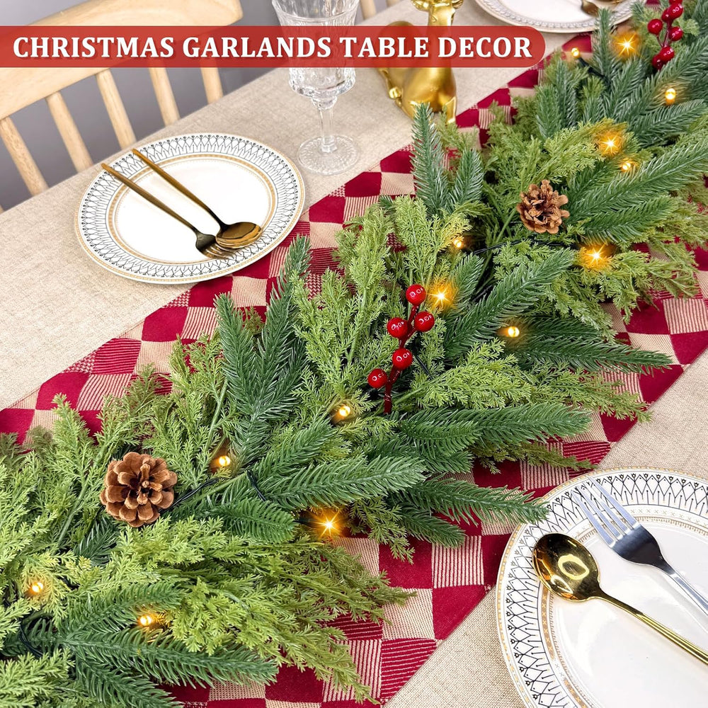 Pre-Lit 9 FT Christmas Garland with Lights Norfolk Cedar Garland Xmas Decor
