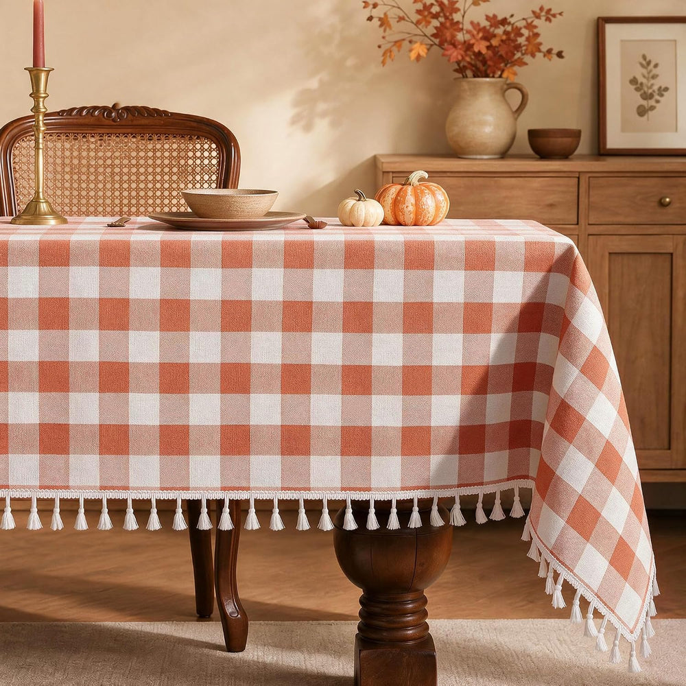 Alsoo Fall Gingham Tablecloth Rectangle Cotton Linen Style, 55 x 120
