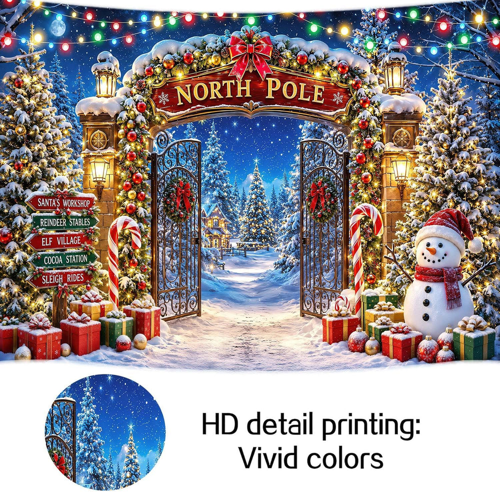 10X8FT Christmas North Pole Backdrop, Winter Snowman Xmas Scene Decor