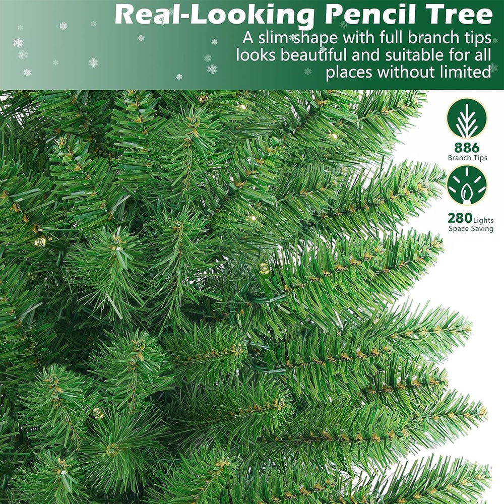 SHareconn 7.5ft Prelit Pencil Hinged Christmas Tree with Multi-Color Lights