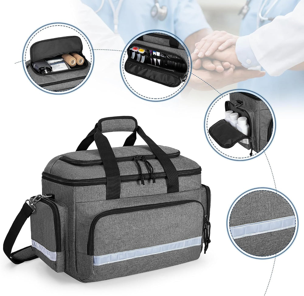 Damero Medical Trauma Bag, Empty Medical Bag with Detachable Dividers, Gray