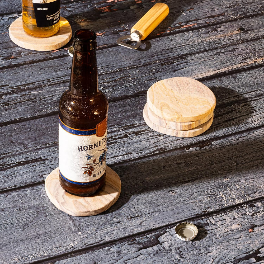 Cork & Mill Absorbent Sandstone Coasters for Drinks, Set of 6
