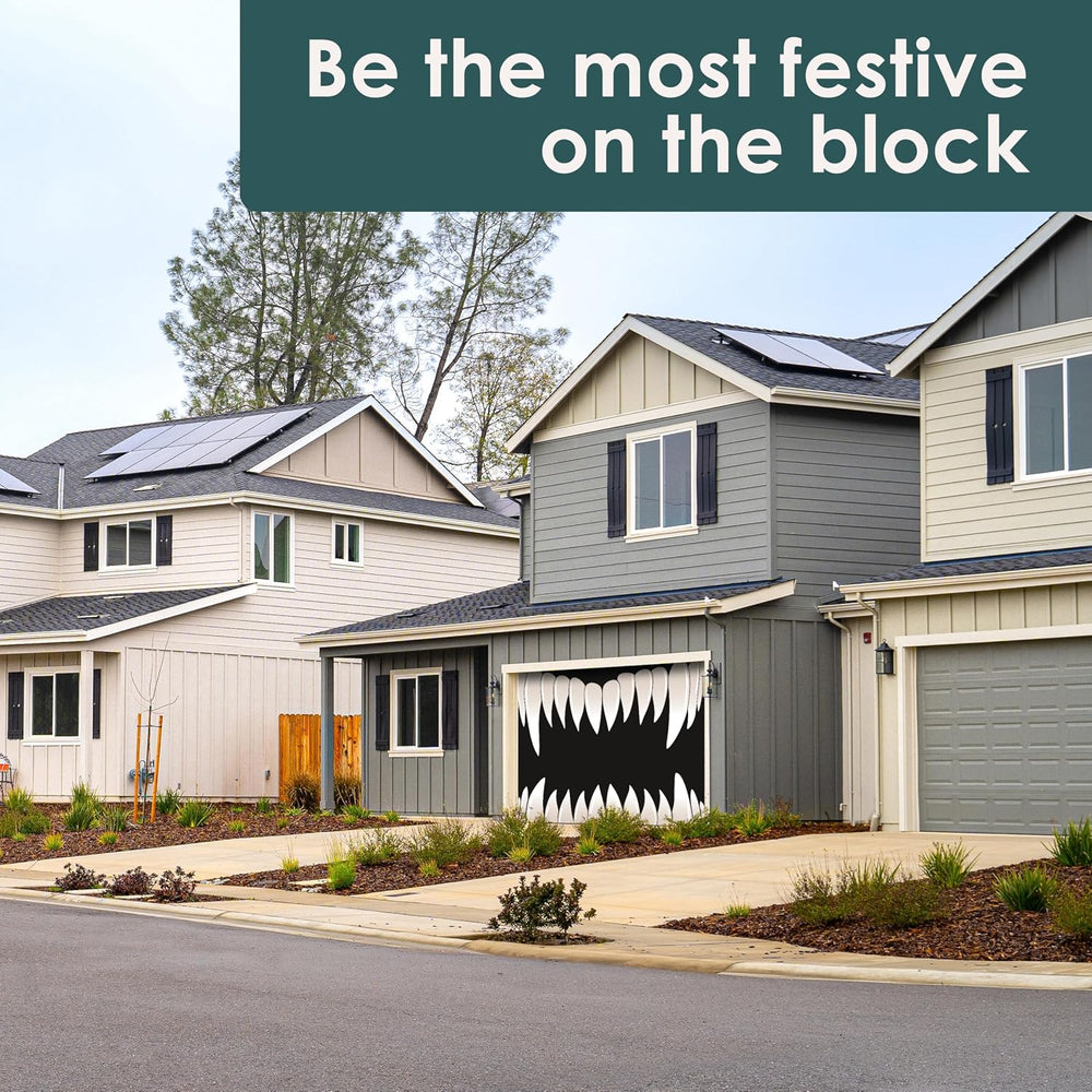 Premium 7' x 16' - Scary Teeth - Halloween Double Garage Door Banner