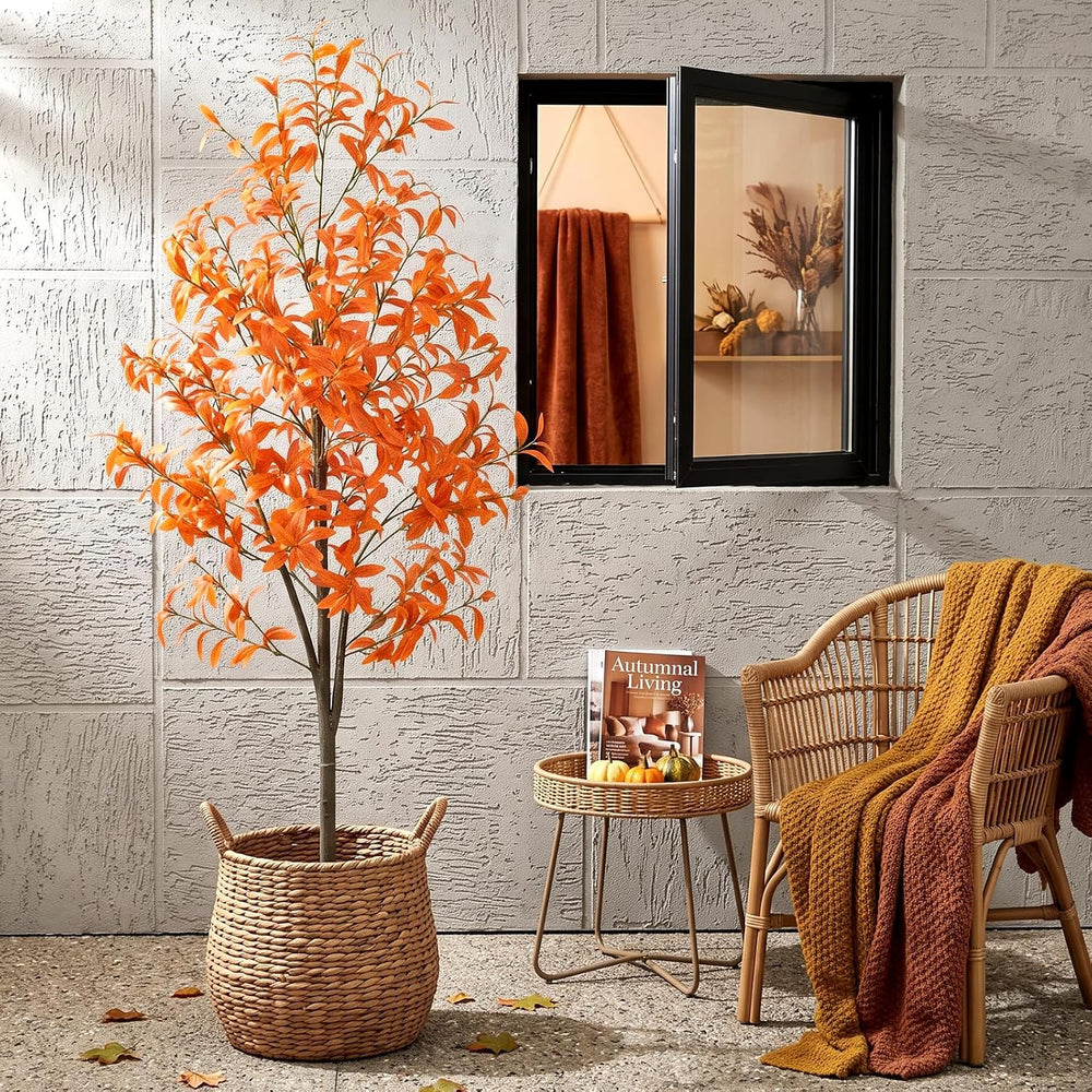 Daifunli Faux Fall Olive Tree 5Ft Artificial Tree with Planter Autumn Decor
