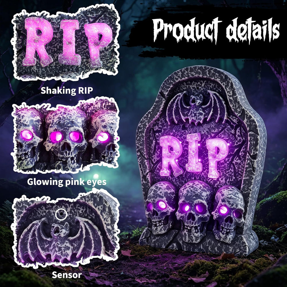 16" Halloween Animated Shaking RIP Tombstone Decor with Creepy Sound