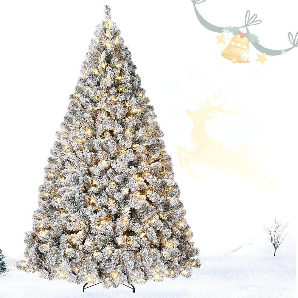 Garvee 7.5FT Snow Flocked Pre-Lit Christmas Tree with 450 Warm White Lights