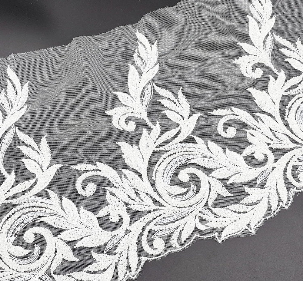 1 Yards White 3D Lace Applique, Sew on Sequin Bead Fabric Lace Patches Embroi...