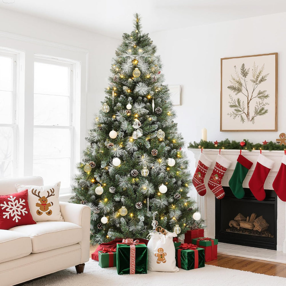 YITAHOME 7.5ft Prelit Christmas Tree w/Pine Cones & Pine Needles & Re...