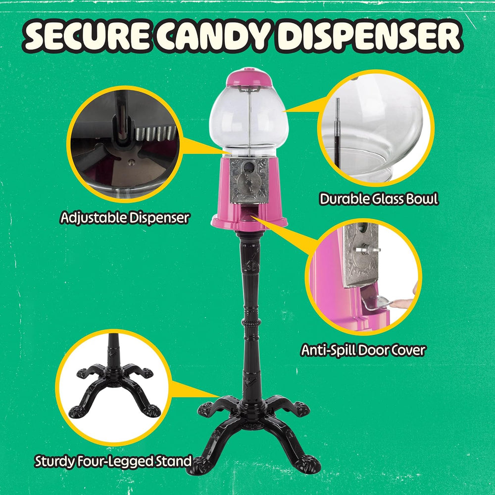 Great Northern Popcorn Gumball Machine with Stand and Coin Bank, Pink, 15"