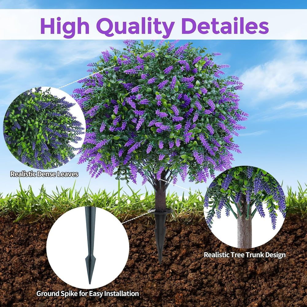 Artificial Boxwood Topiary Ball with Lavender, Set of 2 UV Resistant