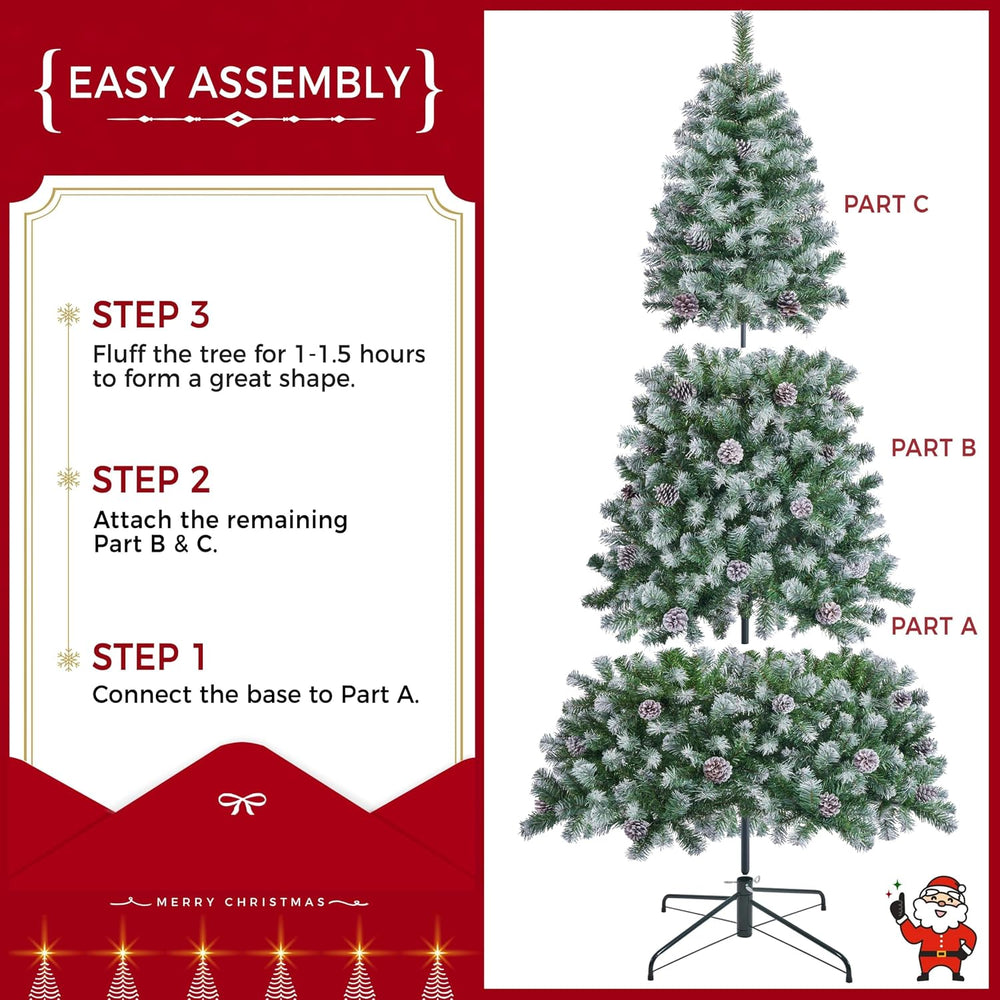 Yaheetech 6ft Pre-lit Christmas Tree, Snow Flocked Artificial Christmas Tree ...