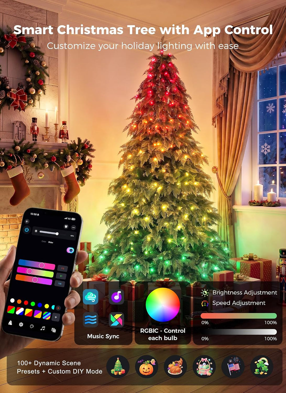 Brightown 7.5FT Smart Prelit Christmas Tree, 400 RGB LED, 1982 Branch Tips