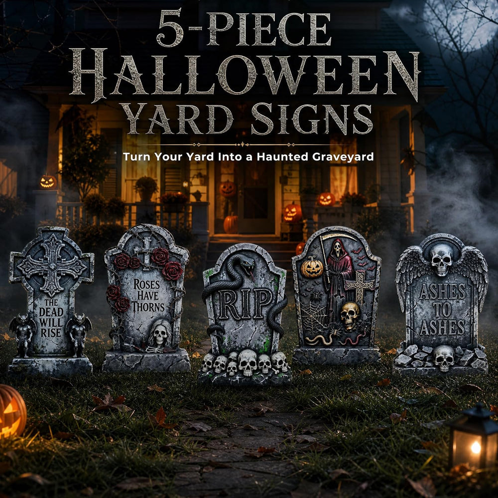 25in Halloween Tombstone Outdoor Graveyard Decor Large Yard Signs, 5Pack