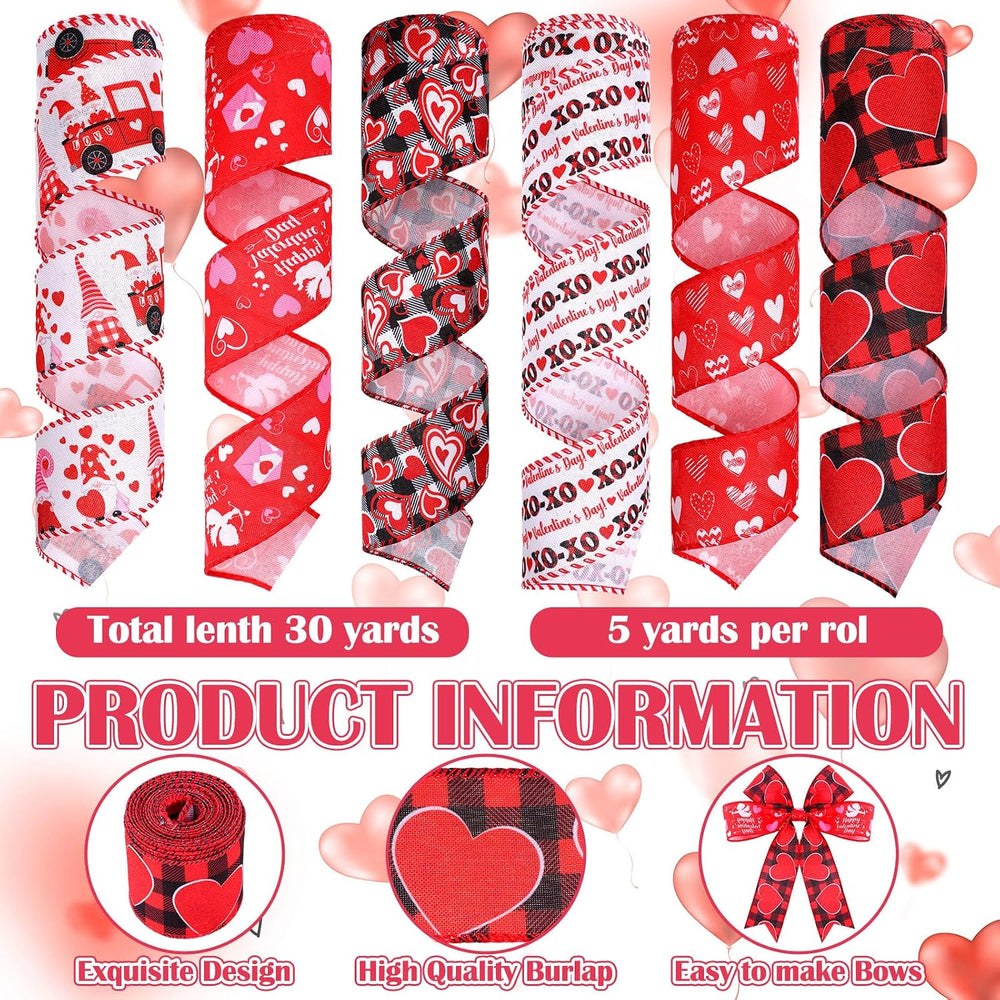10 Pcs Valentine's Day Ribbon Including 4 Rolls Mesh Ribbon and 6 Rolls H...
