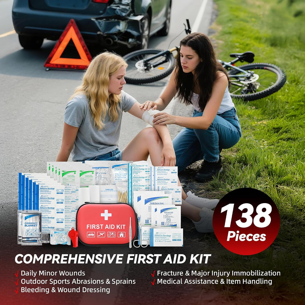 Car Emergency Safety Kit Bag with Portable Air Compressor, Jumper Cables,Firs...