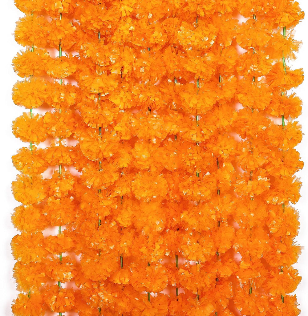 11 Pieces 5 Feet Long Marigold Garland Bulk Light Orange Indian American Wedd...