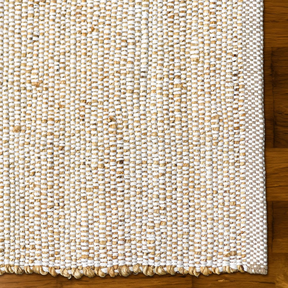 Jute Cotton Runner Rug, 2x7, Natural Jute/Cream
