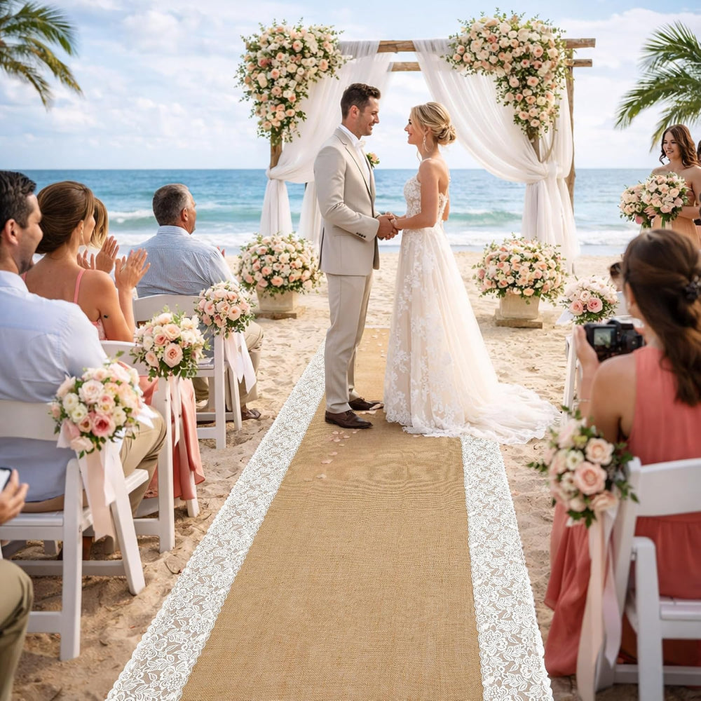 25Ftx36 in Natural Burlap Wedding Aisle Runner, Jute Weddings Runway Carpet