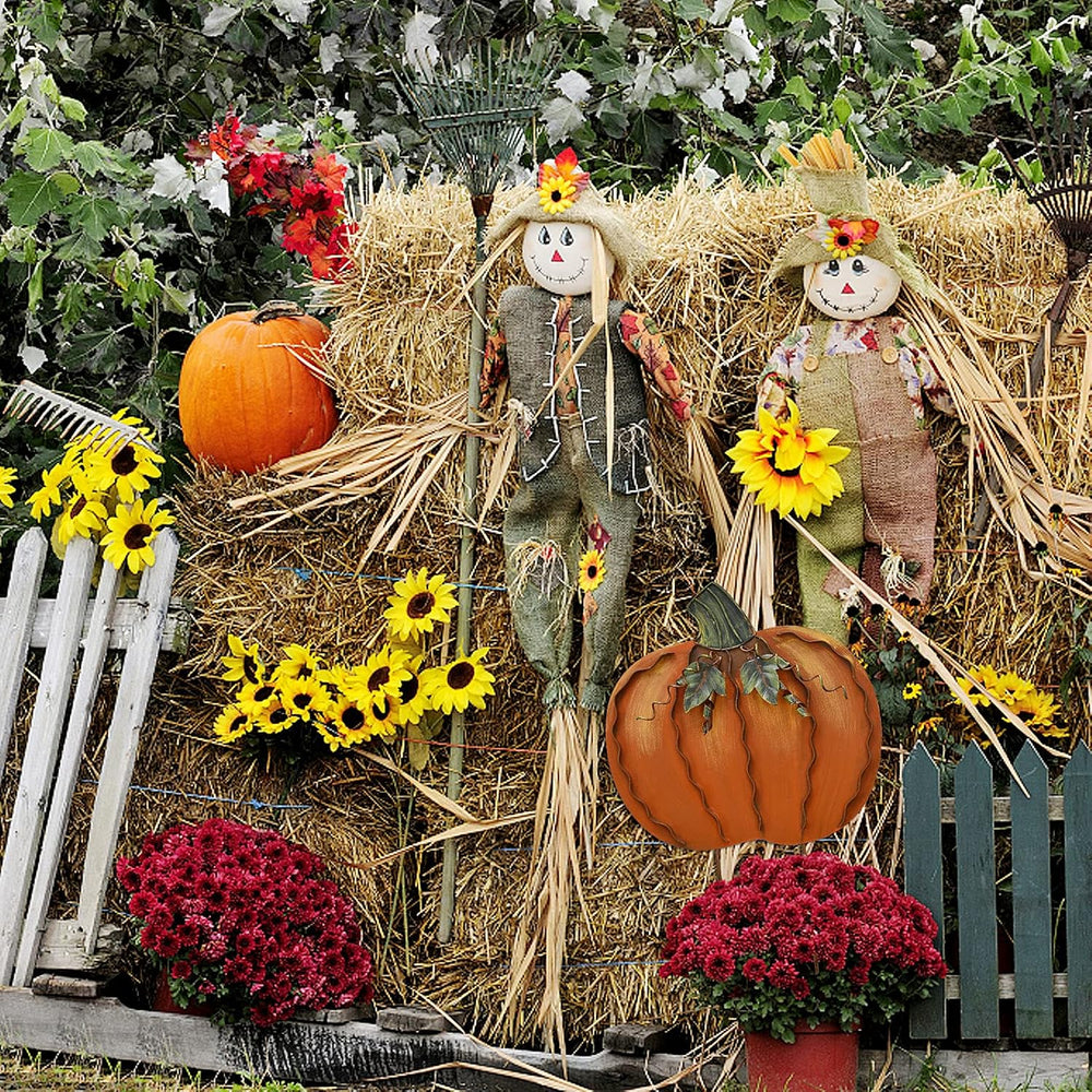 Aecipl Metal Pumpkin Garden Stakes Fall Decor Autumn Decorative Yard Signs