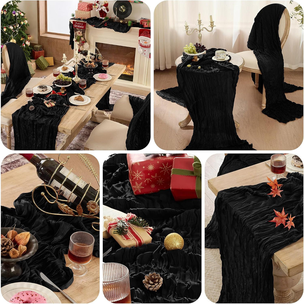 6 Pack Halloween Black Cheesecloth Table Runner Boho Gauze Home Decor